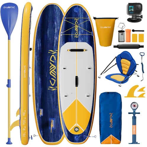 Devoko Stand Up Paddling Board Aufblasbar, mit Sitz und Anschluss für Kamerahalterung. SUP Board Set mit 2in1 Sup Paddel. Standup Paddle Boards 320×80cm, Geeignet zum Anfänger, Sitzen, Stehen, Liegen