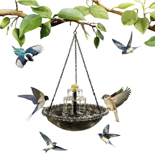 Générique Fontaine Suspendue à Cascade Solaire pour Oiseaux, Bain d'oiseaux d'extérieur avec Pompe Solaire et Vasque en Verre, Attire Les Oiseaux Sauvages et Les colibris dans Votre Jardin (B Black)