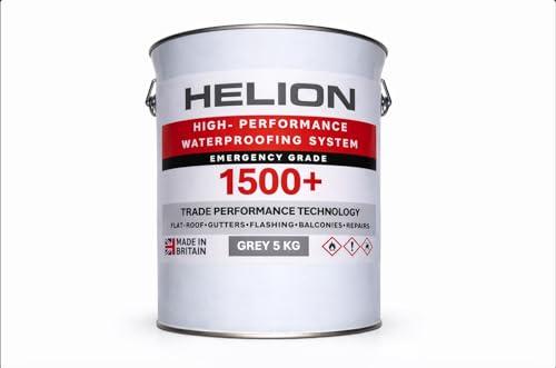 Helion 1500+ Emergency Roof Repair Coating – Fibre Reinforced Waterproof Sealant – Instant Leak Stop Solution for Flat Roofs, Gutters, Flashing, Metal & Fibre Cement Roofs – Grey 5kg