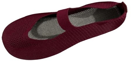Ballerines plates pour femme avec lanières en maille respirante et aérée - Largeur H - Pieds nus - Chaussures de ballet plates - Chaussures de danse larges - Chaussures d'été, Bordeaux, 40 EU