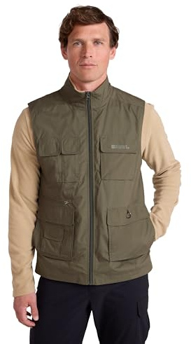 Mountain Warehouse Trek II Mens Gilet - Lightweight Body Warmer, Fast Drying Vest, Shrink & Fade Resistant, Many Pockets Gilet Jacket - Spring, Summer, Travelling Khaki XL