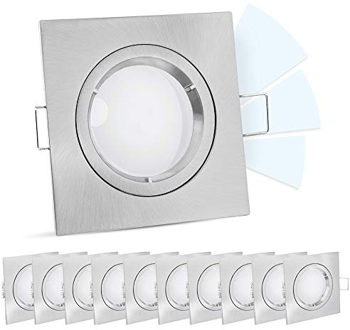 linovum fourSTEP LED Einbauleuchte 10er Set dimmbar ohne Dimmer - Decken Spot Edelstahl Optik eckig starr neutralweiß 5W 230V