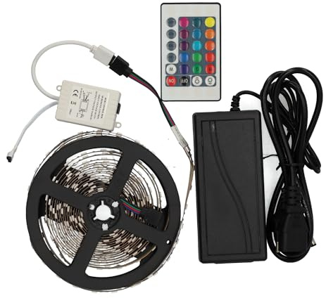 Jandei - Tira Luces LED Multicolor 5 Metros a 12V, 300 LEDs, Regulable, 16 Colores Fijos. Para Decoración Interior en Habitación, Aparatos Electrónicos, Fiestas (Incluye Transformador y Mando)