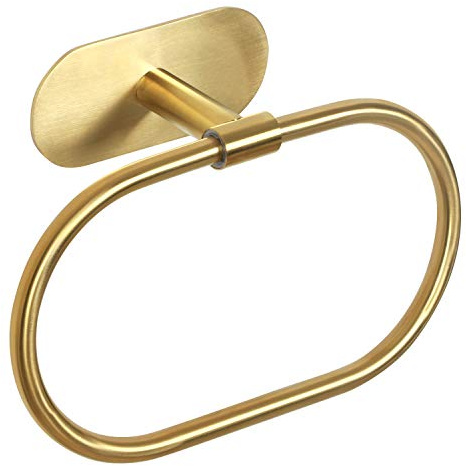HouseAid Self Adhesive Towel Ring for Bathroom, Stainless Steel Adhesive Hand Towel Holder, No Drilling Modern Hand Towel Hanger, Brushed Gold