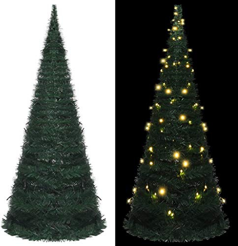 vidaXL Árbol de Navidad emergente preiluminado con Luces Verde 210 cm | Simplemente despliega, muy rápido de montar, viene con luces LED integradas para un brillo perfecto,