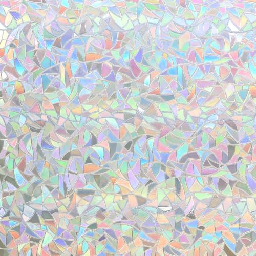Finnez 3D Fensterfolie Selbstklebend Sichtschutz Kein Kleber Frosted Gebeizte Folien Dekorative Holographische Aufkleber für Glastür Home Haus Küche Büro Wärmekontrolle Anti UV 60 x 200 cm