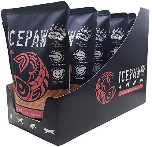 ICEPAW I Lachs Pure I 14 x 400 g I High Premium Feuchtfutter für Hunde I Pouchbeutel I getreidefrei