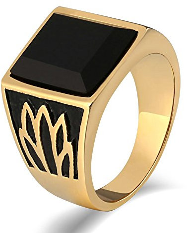 KnSam Herren Ring, Herren Ringe Vintage Lotus Aus Edelstahl Siegelring Für Herren Männer Mit Zirkonia Gold Ring Mit Kostenlos Gravur