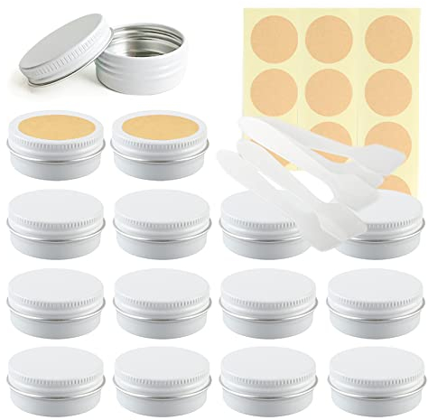 LusDoly 50 Stück 15ml Weiß Leer Aluminium Schraubdose - Ø41x17mm Cremedose Aluminiumdose mit Schraubdeckel Runde Alu Dosen Aludose Kosmetikdosen Kerzendosen mit Spatel, Etikette