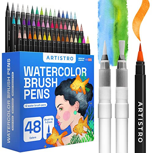 Artistro Feutre pinceaux, 48 couleurs + 2 Feutres Pinceaux à Eau. Couleurs Vives Uniques. Vrais Feutres Pinceaux pour Artistes et Adultes. Idéal pour Créer des Illustrations eCalligraphie