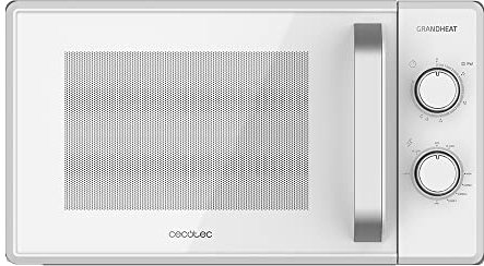 Cecotec Micro-ondes de 20 litres avec grill Grandheat 3120 1050 W, grill de 1000 W, revêtement antiDirt iTech, mode décongélation, minuterie 35 min, FullWhite et détails métallisés