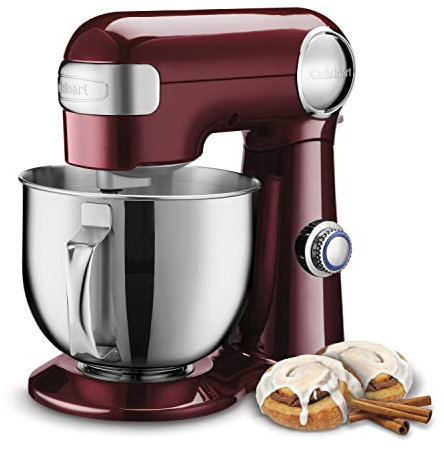 Cuisinart Stand Mixer, 12 Speed, 5.5 Quart Stainless Steel Bowl, Chef’s Whisk, Mixing Paddle, Dough Hook, Splash Guard w/Pour Spout, Pinot Noir, SM-50PNNAS