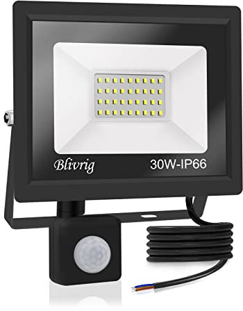 1pack-faro led esterno con sensore movimento 30W Bianco Caldo 3000K IP66 Impermeabile faretto esterno con sensore di movimento 3000LM faretto led da esterno per Cortile,Giardino