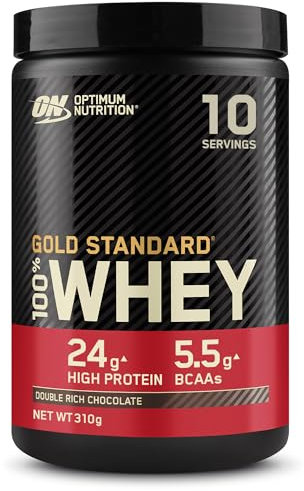 Optimum Nutrition Gold Standard 100 Percent Whey Muscle Building and Recovery Protein Powder with Naturally Occurring Glutamine and BCAA Amino Acids, Double Rich Chocolate Flavour, 10 Servings, 310 g