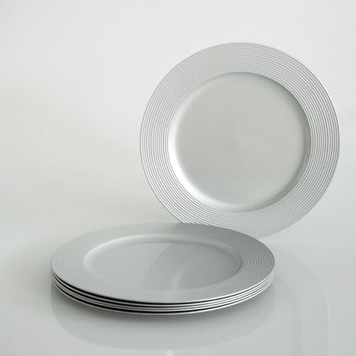 LOLAhome Juego de 6 bajoplatos de Navidad estriados color plata de 33cm