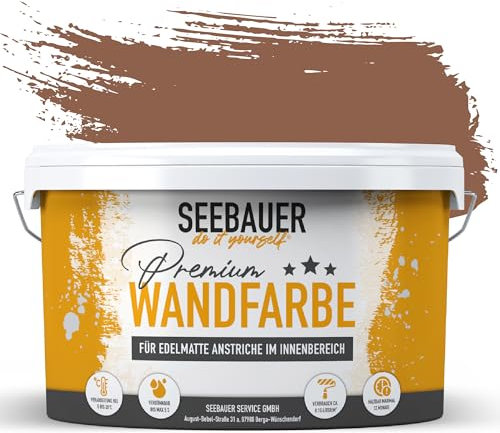 SEEBAUER diy Wandfarbe Braun 2,5L für Innen (No. 601 Chestnut Tree) Edelmatte dunkelbraune Innenfarbe - Brauntöne sehr hohe Deckkraft - Matt, Abwaschbar und Tropffrei