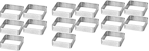 Leihao Moule à tartelettes en acier inoxydable avec pour tartes perforées, moule à tartes, forme carrée, cercle pour pâtisserie, lot de 15