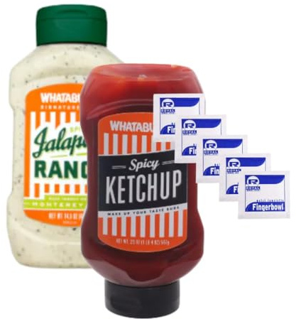 Signature Sauce 2-PACK Bundle, One (1) 14 fl oz Spicy Jalapeno Ranch Sauce, One (1) 20 fl oz Spicy Ketchup, & Six (6) Wet Wipe Towelettes
