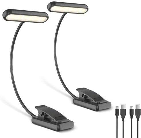 iFalarila 2 Pièces Lampe de Lecture Rechargeable avec Câble de Type-C, Liseuse Lampe Clip [3 Couleurs et 10 Luminosités] Mini Veilleuse Flexible à col de Cygne et à Pince pour Les Enfants