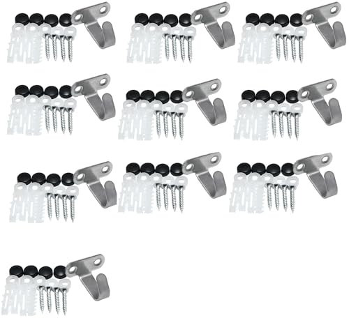 HSCGIN 10 ganchos de techo de acero inoxidable resistentes para armario, armario de cocina, ganchos en J para colgar toallas de baño, utensilios de cocina, ganchos superiores cepillados/ganchos