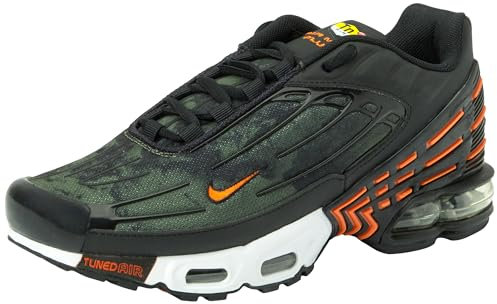 NIKE Herren Air Max Plus 3 Sneaker, Black Safety Orange Medium Olive White, 44 EU