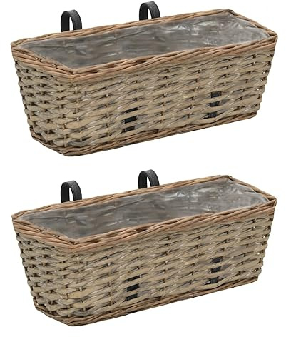 Cosisti Jardinières Balcon 2 pcs Jardinière Suspendue en rotin Pot de Fleurs Aspect rotin Jardinieres Exterieur Bac Jardiniere Bac à Fleurs Extérieur Osier avec Doublure de PE-40 x 16 x 13 cm
