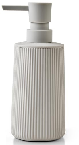 Small Soap Dispenser for Bathroom and Kitchen, Modern Farmhouse Striped Style Plastic Hand Soap Dish Soap Dispenser with Pump Matte Beige