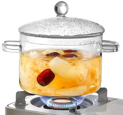 Chewtoyo Pentola in vetro con coperchio, per pasta, zuppa, caffè, tè, latte, piano cottura, coperchio resistente, pentole in vetro borosilicato ad alto calore