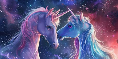 Malen Nach Zahlen Pferd Einhorn Malen Nach Zahlen Kinder Anfänger, Malen-Nach-Zahlen ab 9 Jahre Mädchen Geschenke, DIY Ölgemälde Set mit Pinseln Acrylpigment Leinwan, Home Wanddeko Wohnzimme 50x100cm