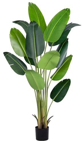 Pianta artificiale uccello del paradiso, 1,8 m, palma tropicale finta con 13 tronchi di foglie di banano finte in vaso, per casa, interni, esterni, ufficio, decorazione moderna, regalo di