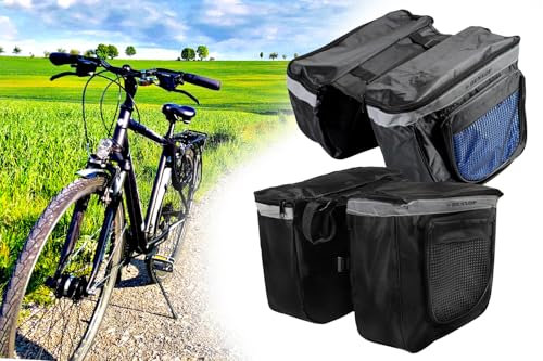 Fahrrad Gepäckträgertasche, Doppeltasche 30 x 26 x 10cm je Seitentasche, Wasserdicht, Reflexstreifen, einfache Montage (Schwarz)