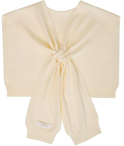WaJuemy Women's Sweater Shawl Wraps Sleeves Knitted Collar Sweater Scarf Top Casual Lightweight Shoulder Cape Accessories (03 Beige X)