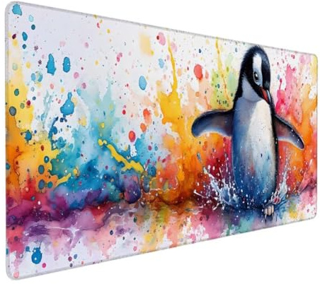 Mauspad XXL, Mauspad Pinguin Mauspad Groß Schreibtischunterlage, Mauspad Gaming Farbe, WassXerdicht Mouse Pad, Genähte Kanten Mit Anti-Rutsch-Gummiboden für Home Office, Geschenke 800x400x3mm DY-679