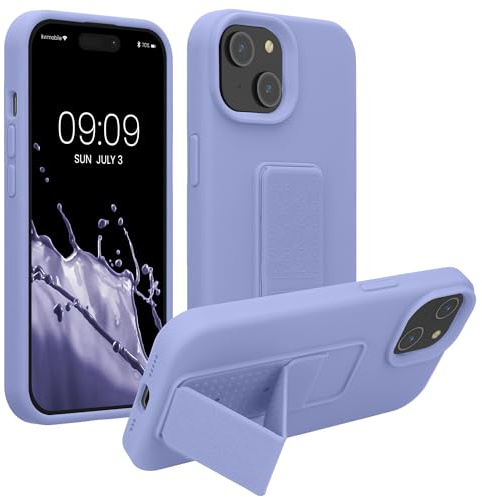 kwmobile Case for Apple iPhone 15 Case - Soft TPU Cover with Silicone Coating - With Hand Strap and Stand Function - Shockproof - Lavender