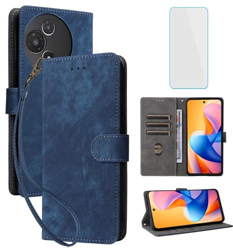 RFID Wallet Phone Case for TCL 60 R 5G/60R/TCL60R/TCL 60 5G/TCL60 Blue | with Screen Protector,Leather Flip Cover,Card Slot,Kickstand,Women Men Mobile Phone Case for TCL T521H 60R T519H TCL60 R 5G