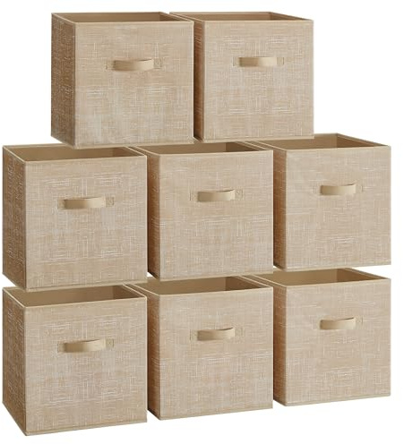 SONGMICS Storage Cubes, Set of 8, 33 cm Foldable Bins with Double Handles