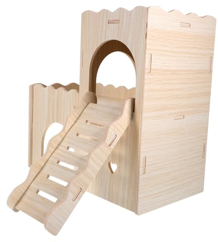 ibasenice Cachette pour Cobaye Et Hamster Maison Bois à Double avec Échelle pour Petite Cage Abri Décoratif pour Rat Et Autres Animaux De Compagnie