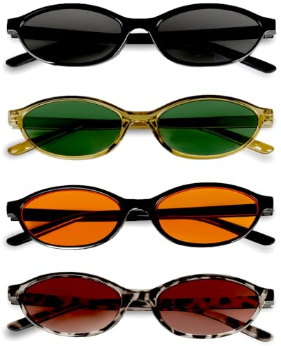 BUTBU 4 Stück Retro Sonnenbrille, retro Oval sonnenbrille Damen Herren, Trendy-Sonnenbrillen Classic-Ultraleicht-Schutz, für Camping Fotografie Outdoor Geschenke für Frauen(Stil B)