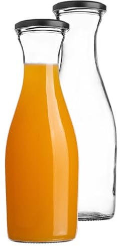 KADAX Glaskaraff 1 l, 2 stycken, glasflaskor med skruvlock, tom karaff för fyllning, likörflaskor, vattenkaraff av glas, flaskor för vatten och juice