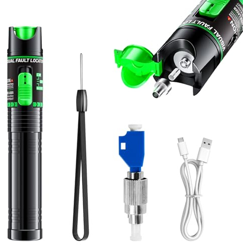 30KM Visual Fault Locator, Fibre Optic Cable Tester Meter with 2.5mm FC Male to LC Female Adapter, 650nm Fibre Light Source Testers for Optical Communications and Measurement (30mW+Green light)