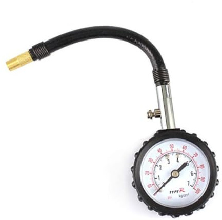 Manometro Pressione Gomme Professionale per Camion e Bici, Metallico | Beccuccio Girevole, Resistente alle Vibrazioni, Sfiato a Pulsante, Antiurto, Rapporto 1kgf/cm2=98kpa