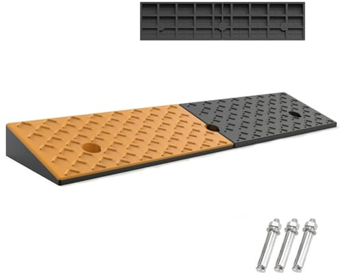 Rampa Auto in Gomma, Rampa per Soglia, Altezza da 5 a 16 cm, con 3 Bulloni, Capacità 15 tonnellate, per Auto, Carrelli Elevatori, Marciapiedi e Sedie a Rotelle(100x30x15cm/39x12x6in)