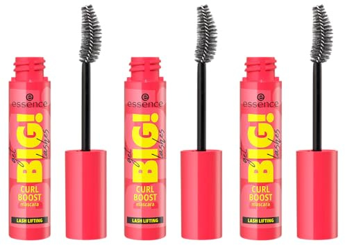 essence get BIG! lashes CURL BOOST mascara, Schwarz, volumengebend, schwunggebend, definierend, verlängernd, vegan, Nanopartikel frei, ohne Parfüm, ölfrei, 3er Pack (3x12ml)
