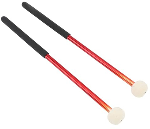 Sxhlseller Maillet de Timbale en Feutre de Laine Douce, Bâton de Percussion pour Batteurs avec Poignée en Caoutchouc, 2 Bâtons de Timbales pour Tambours de Timbales, Cymbales, Alliage (rouge)