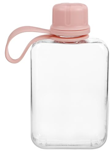 TOPBATHY Gourde Plate en Plastique 240 ML Rose Étanche Compacte Légère pour Sport Randonnée Camping Voyage, Flasque Réutilisable Portable Mince Design Carré Pratique