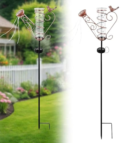 Nzkeuf Pluviometre Exterieur Jardin, Pluviometre Exterieur Resistant Gel avec Piquet en Métal, Solaire Pluviomètre en Verre avec Lumière, Pluviomètres Détachable pour Cour, Terrasse, Allée de Pelouse