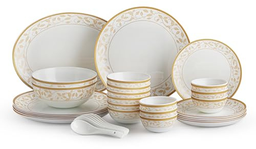 33 Pcs Dinner Set Serving for 6 | Daily Use Opal Glass Crockery Set | Microwave & Dishwasher Safe | Bone Ash-Free, Chip-Resistant | White
