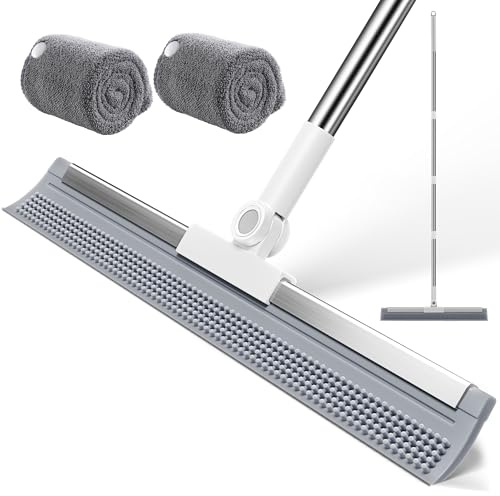 2-in-1 Wet Room Floor Squeegee, Flexi Blade with Teeth, 180° Pivoting Head | Long-handled shower floor squeegee, squeegee mop and floor wiper for wet rooms, bathrooms, tiled floors, kitchens and patios.
