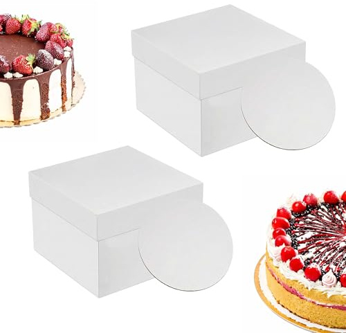 Relaxdays Tortenbox 2er Set, inkl. Cakeboards, 30x30x30 cm, Tortenschachtel hoch, Hochzeit & Geburtstag, Karton, weiß