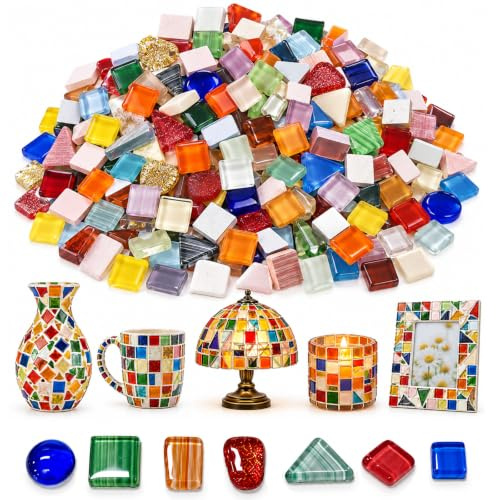 MINGBOLIN 445 g de coloridas piedras de mosaico para manualidades, 1 x 1 cm, piedras de mosaico de cristal cuadradas, mini piedras de mosaico para manualidades, macetas creativas, marcos de fotos